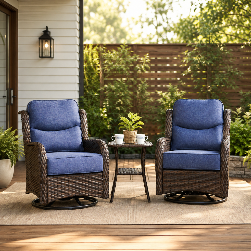 HUMMUH 3PCS Patio Swivel Glide Chairs