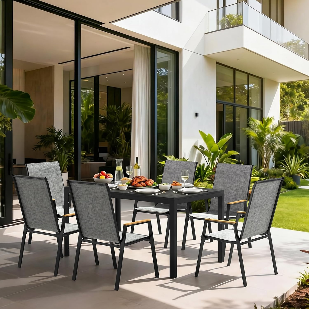 7-Piece Outdoor Patio Dining Set with 6 Textilene Chairs & Steel Table