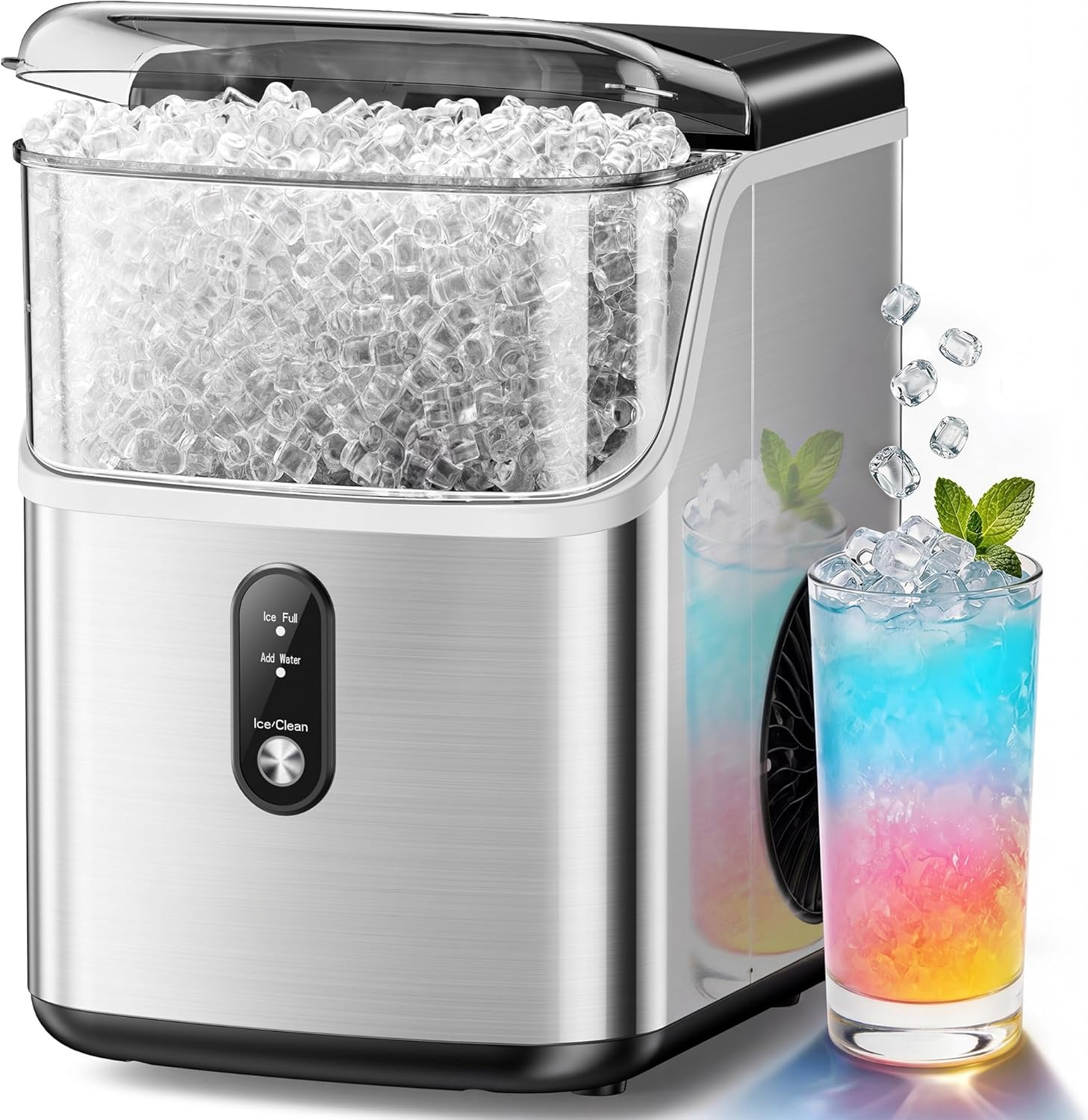 Nugget Ice Maker Countertop – Soft Chewable Ice in 7 Minutes, Self-Cleaning Portable Ice Machine for Home & Office