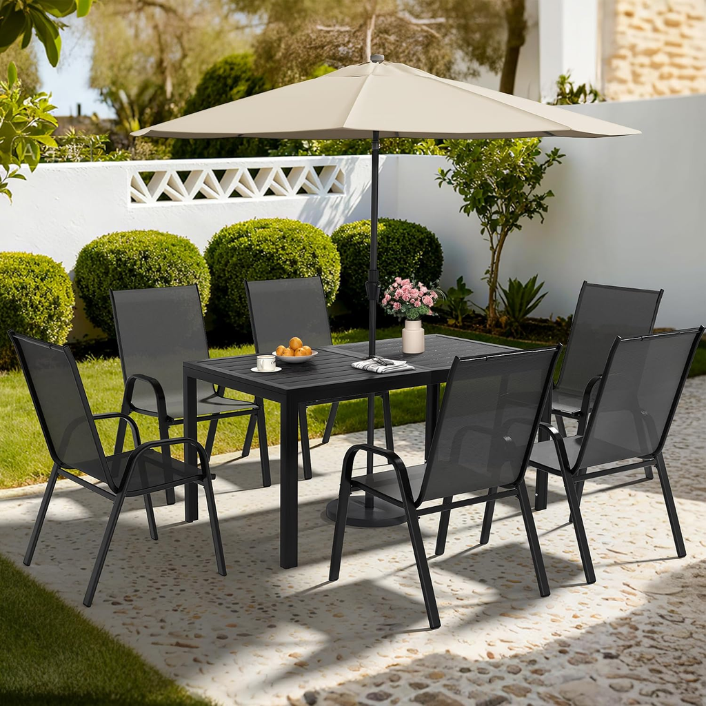 7-Piece Outdoor Patio Dining Set with 6 Textilene Chairs & Steel Table