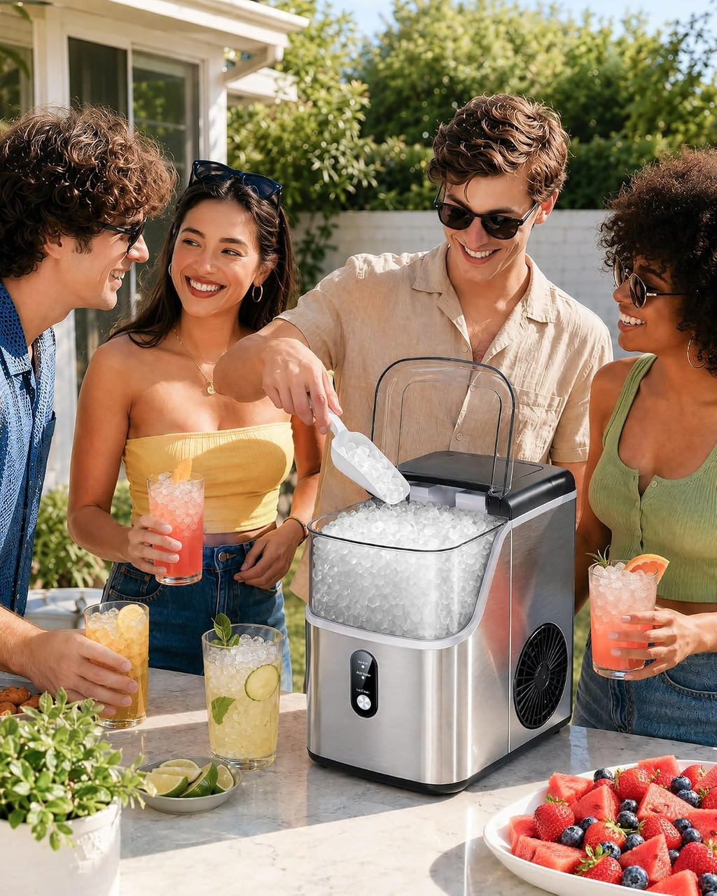 Nugget Ice Maker Countertop – Soft Chewable Ice in 7 Minutes, Self-Cleaning Portable Ice Machine for Home & Office
