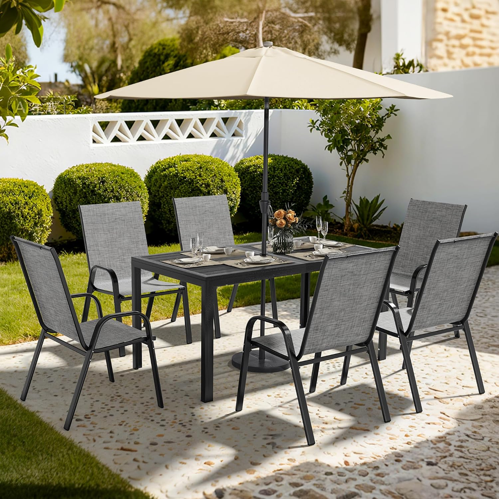 7-Piece Outdoor Patio Dining Set with 6 Textilene Chairs & Steel Table