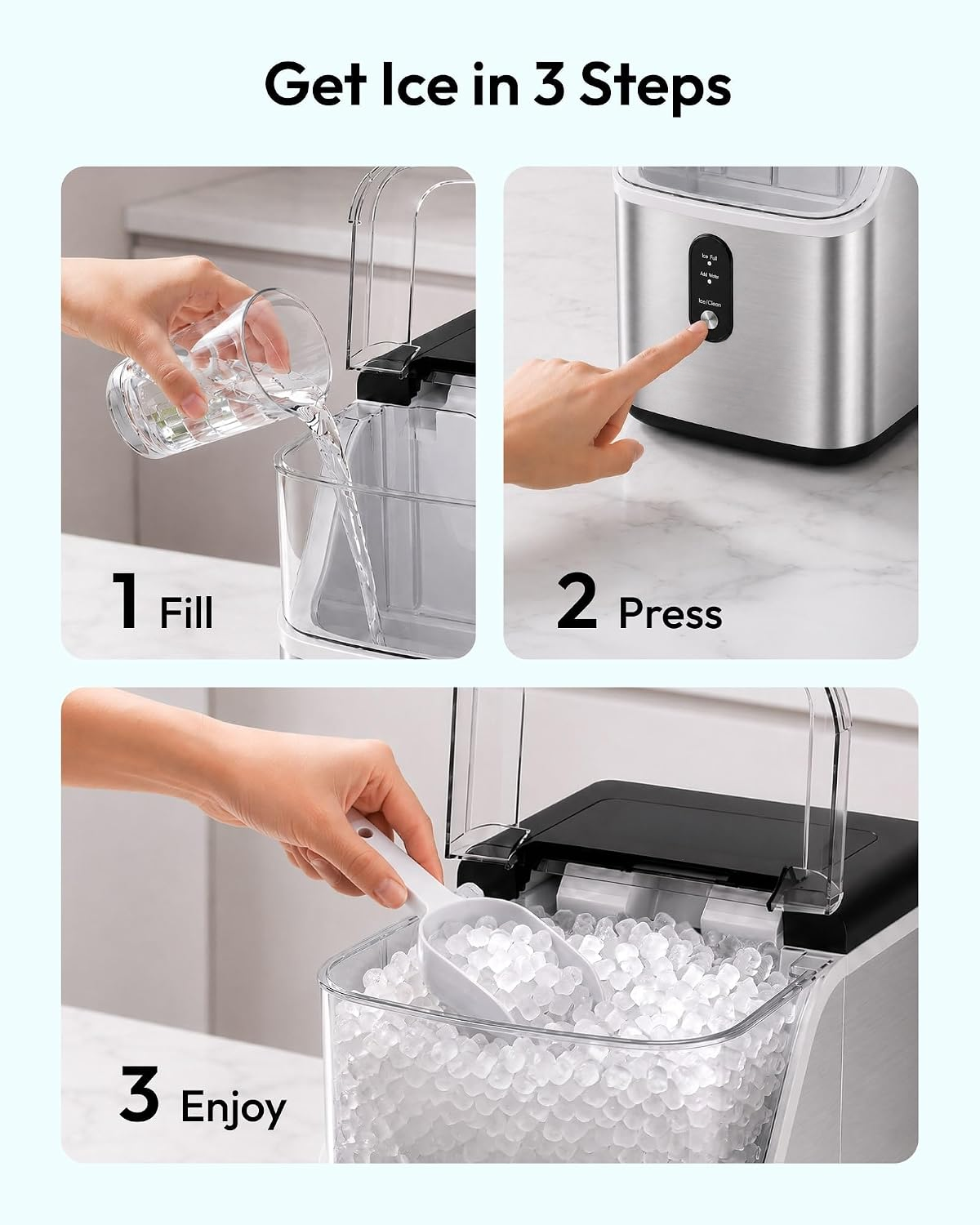 Nugget Ice Maker Countertop – Soft Chewable Ice in 7 Minutes, Self-Cleaning Portable Ice Machine for Home & Office