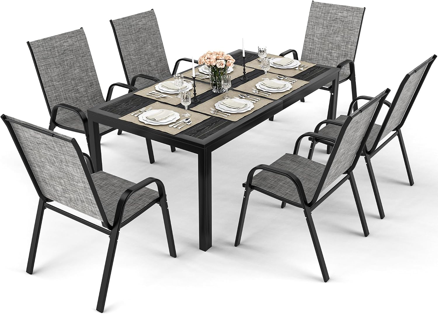 7-Piece Outdoor Patio Dining Set with 6 Textilene Chairs & Steel Table