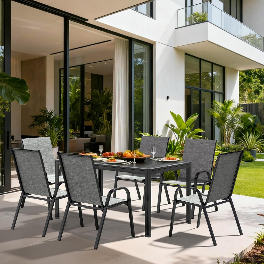 7-Piece Outdoor Patio Dining Set with 6 Textilene Chairs & Steel Table