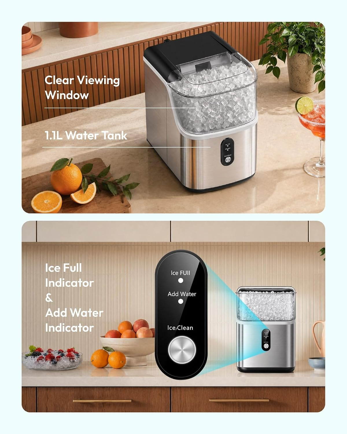 Nugget Ice Maker Countertop – Soft Chewable Ice in 7 Minutes, Self-Cleaning Portable Ice Machine for Home & Office