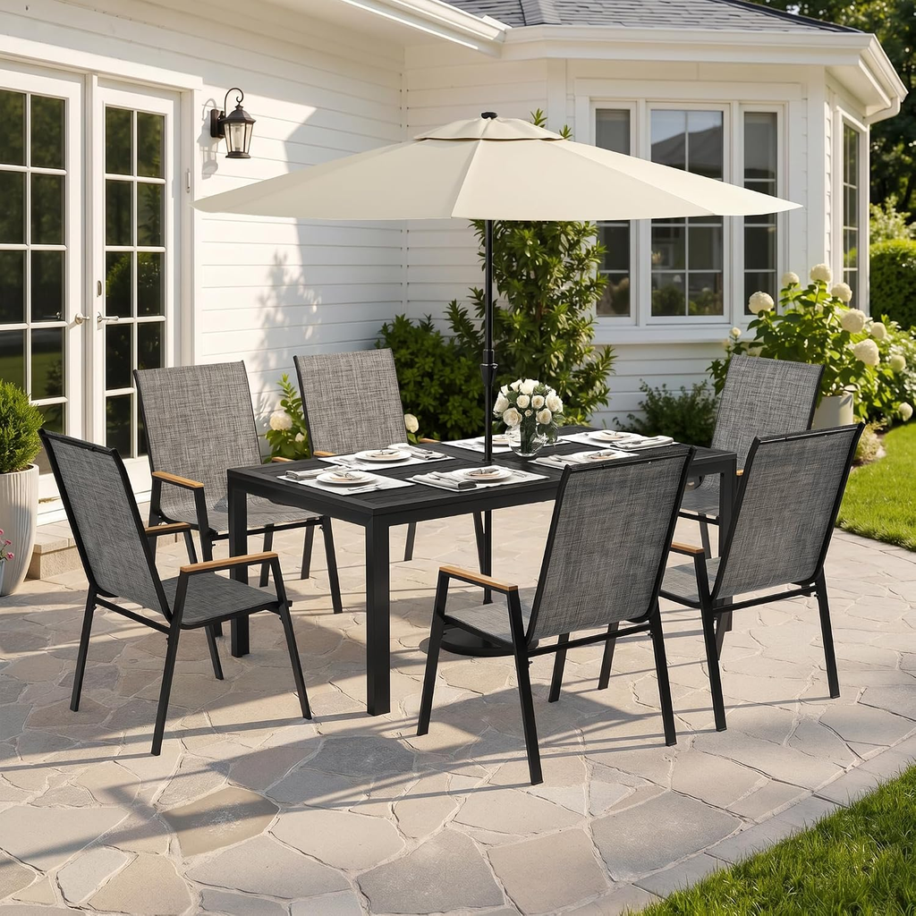 7-Piece Outdoor Patio Dining Set with 6 Textilene Chairs & Steel Table