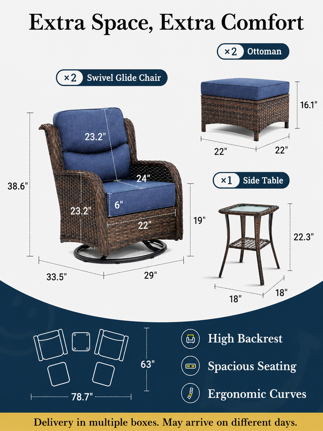 HUMMUH 3PCS Patio Swivel Glide Chairs