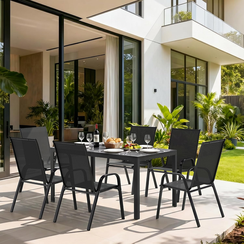 7-Piece Outdoor Patio Dining Set with 6 Textilene Chairs & Steel Table