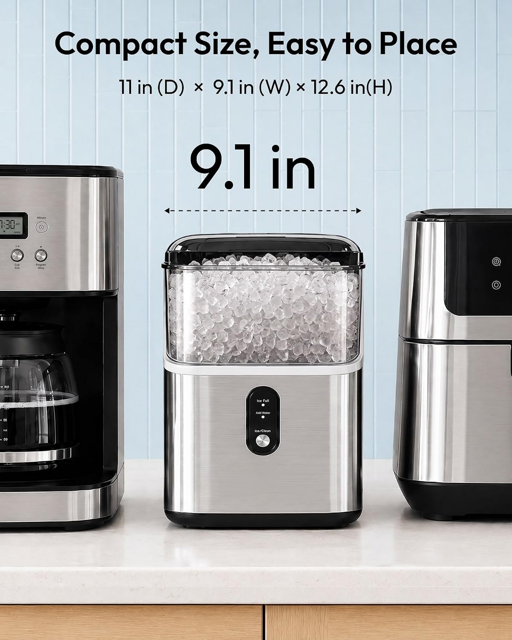 Nugget Ice Maker Countertop – Soft Chewable Ice in 7 Minutes, Self-Cleaning Portable Ice Machine for Home & Office
