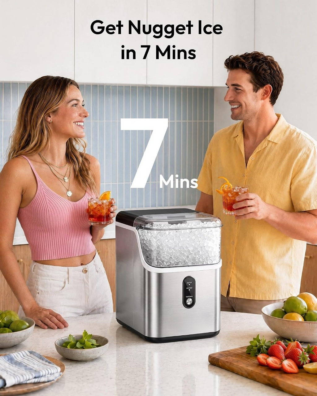 Nugget Ice Maker Countertop – Soft Chewable Ice in 7 Minutes, Self-Cleaning Portable Ice Machine for Home & Office