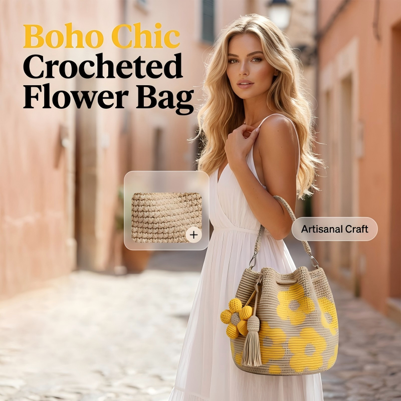 🌻 Handmade crochet bag with floral pattern – lightweight cotton blend, spacious & boho – perfect for summer & beach