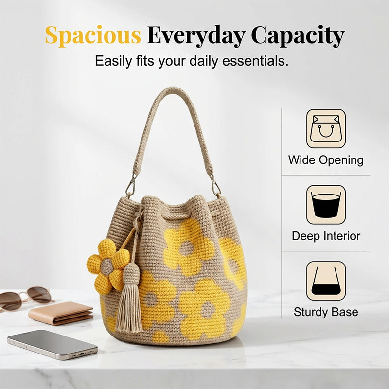 🌻 Handmade crochet bag with floral pattern – lightweight cotton blend, spacious & boho – perfect for summer & beach