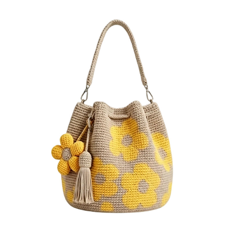 🌻 Handmade crochet bag with floral pattern – lightweight cotton blend, spacious & boho – perfect for summer & beach